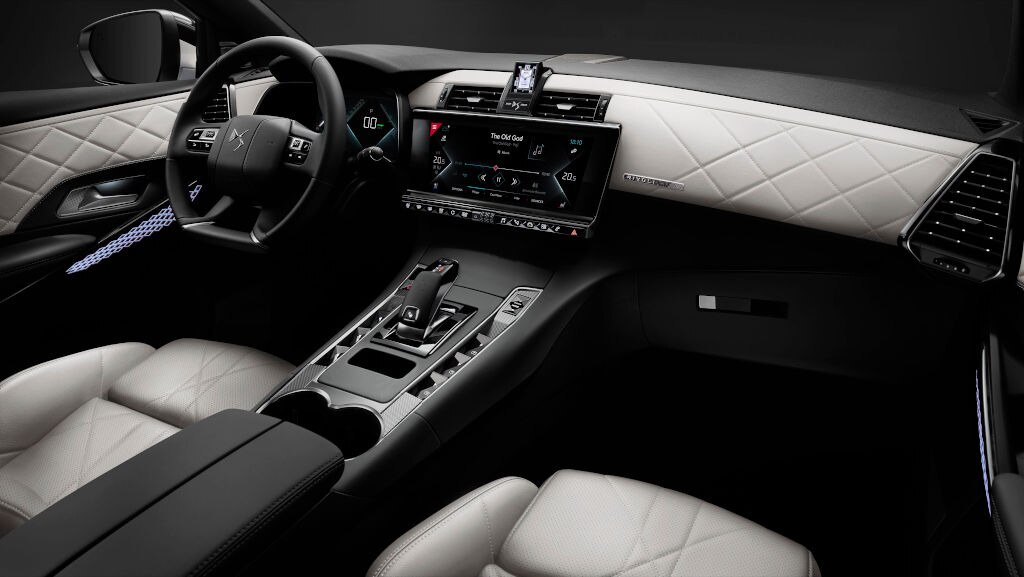 Interior shot of DS showing front seats, steering wheel and control panel